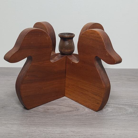 Vintage Wooden Ducks Candlestick Holder - Picture 1 of 7